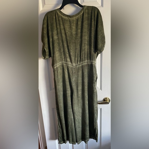 River + Sky Wide Leg Hand Dyed Drawstring Waist Romper Jumpsuit. Sage Green.Sz M - Picture 5 of 13
